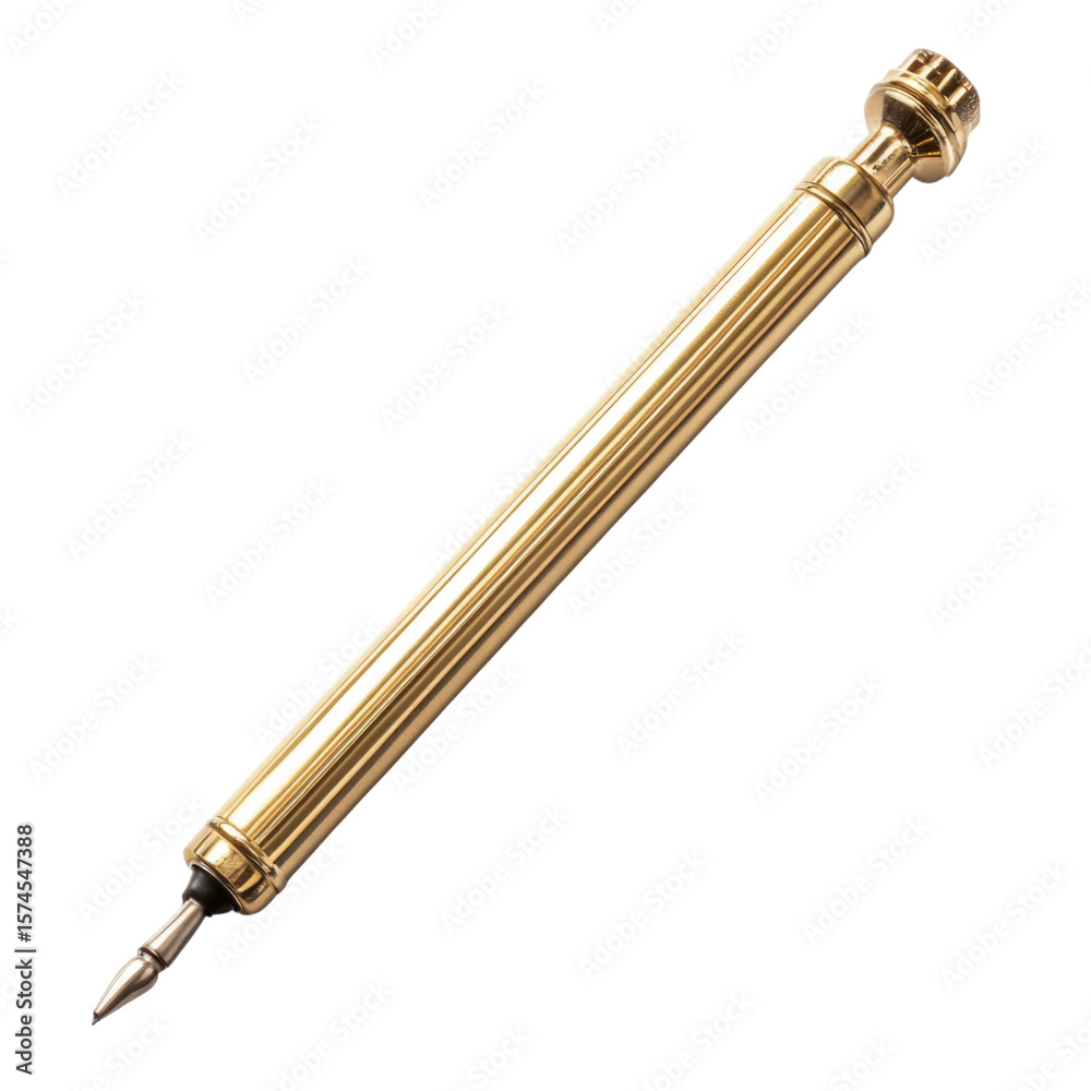Fototapeta premium Elegant gold fountain pen with intricate design isolated on transparent background, cutout png