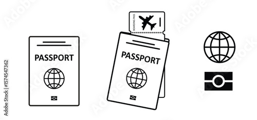Cartoon passport and boarding pass icon. Airline tickets to fly. Airplane ticket. Boarding pass ticket. Fly tickets concept. Passport with boarding passes. flight ticket. Passenger to departure.