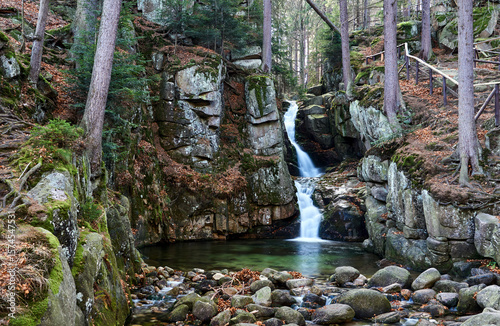 Fototapeta Naklejka Na Ścianę i Meble -  Podgorna Waterfall in a forest in the Karkonosze Mountains