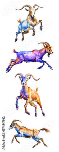 Hand drawn watercolor animals leap with vibrant energy