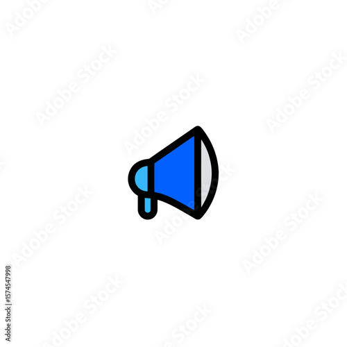 Blue megaphone announces something in simple white background