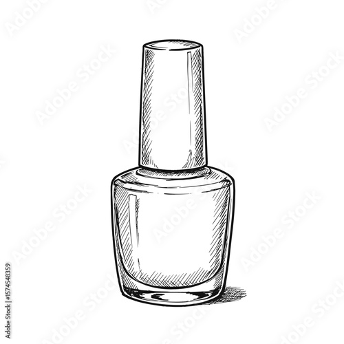 Vintage ink sketch of a nail polish tube - black and white doodle isolated on white background

