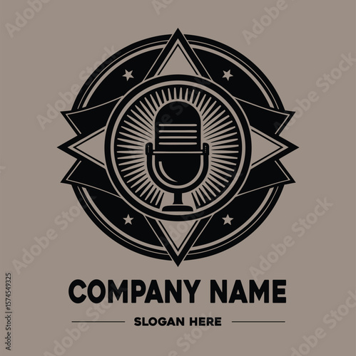 Old microphone podcasting vector logo design
