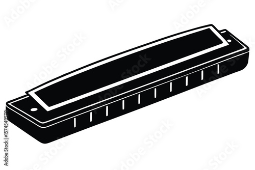 Simple black and white illustration of a harmonica