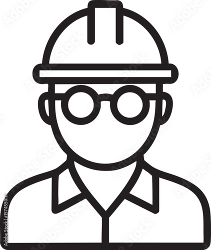 Construction Worker Icon Hard Hat, Safety Glasses, Engineering