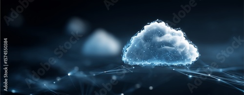 Cloud Computing: A digital cloud hovers gracefully, emanating an ethereal glow, as interconnected lines weave throughout.