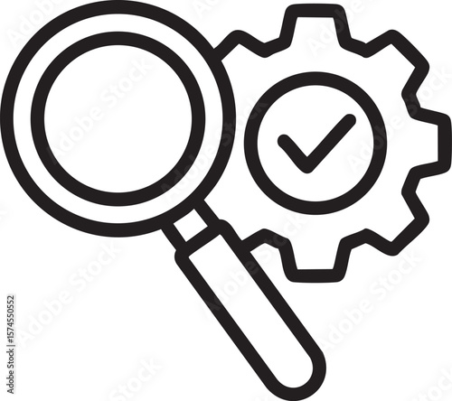 Optimized Search Magnifying Glass and Gear Icon - Quality Assurance and Efficiency