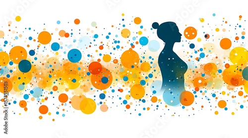 Silhouette of a woman surrounded by colorful circles.