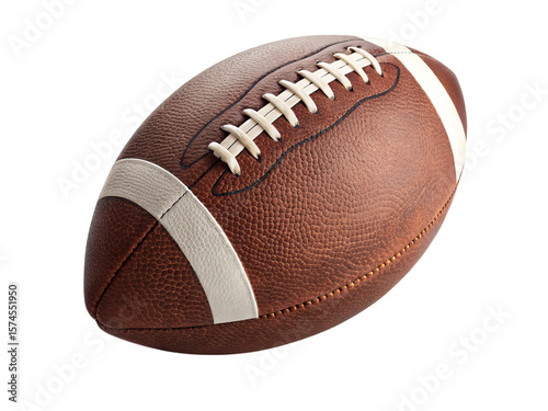 Classic american football with white laces and stripes isolated on transparent background