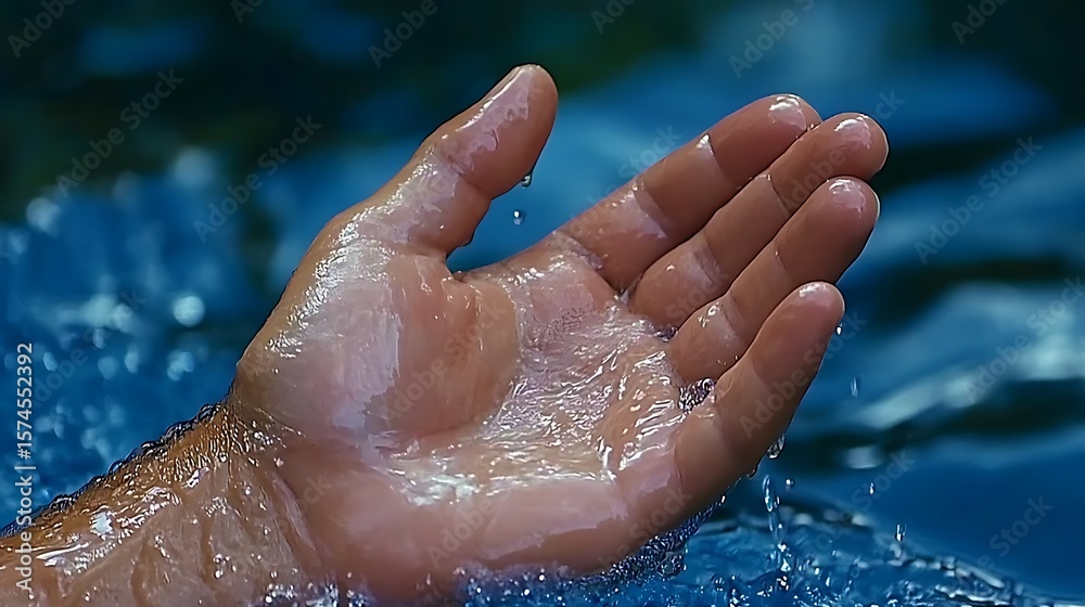 Fototapeta premium Water droplets falling from a wet hand.