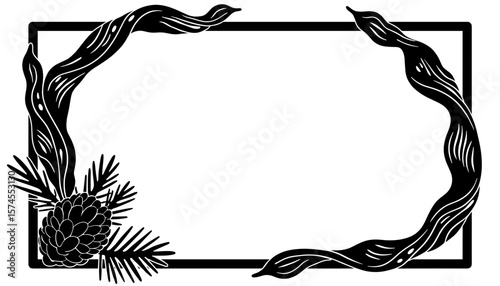 Silhouette of pinecone and scarf winter frame, cozy seasonal decoration