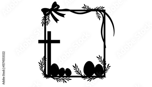 Silhouette Easter frame with ribbon cross and egg wreath, faith and holiday decor