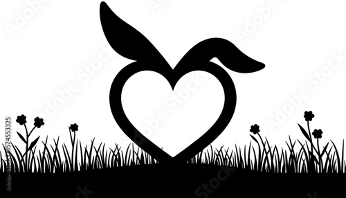 Easter bunny ears heart silhouette, festive spring love symbolism