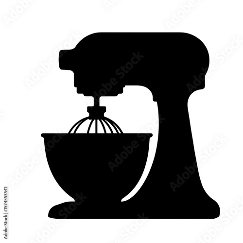 Silhouette of stand mixer with bowl and beater attachment, baking equipment
