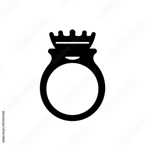 Silhouette of crown ring design on white background, modern jewelry concept