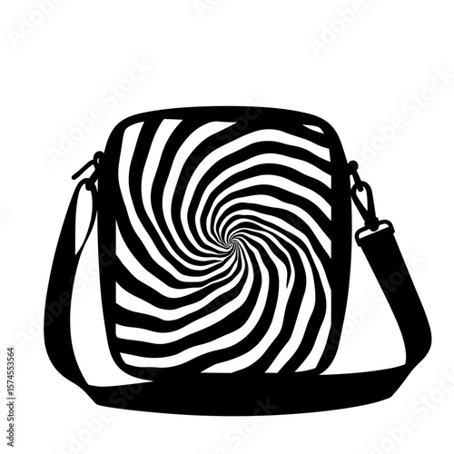 Crossbody bag silhouette with optical art pattern, artistic fashion accessory
