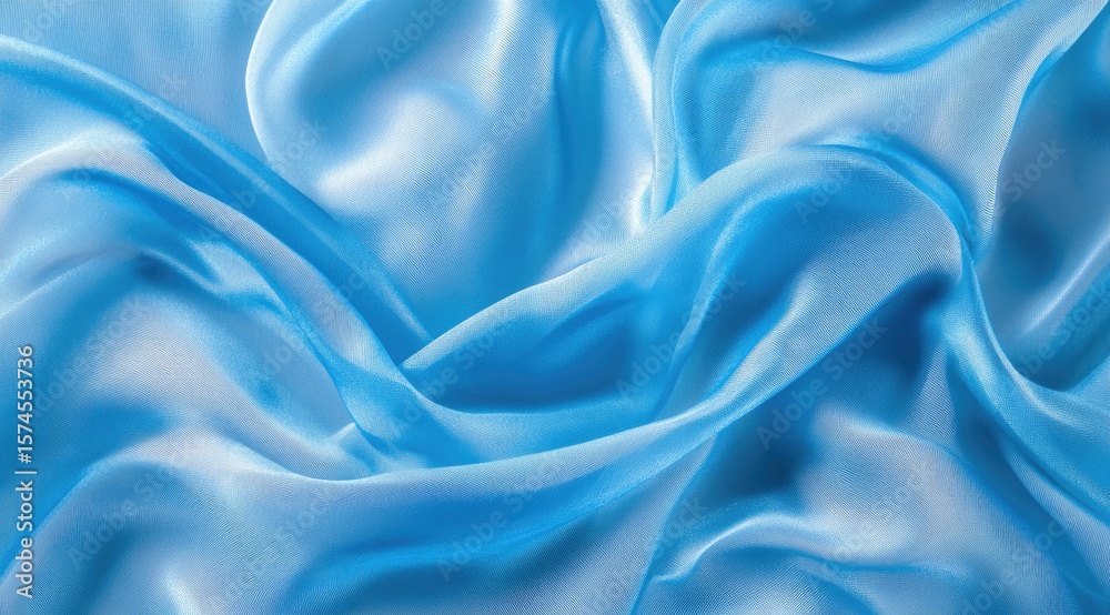 Fototapeta premium Light blue silk fabric drapes in soft folds (2)