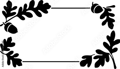 Silhouette of Autumn Frame with Acorns and Oak Leaves, Nature Design Copyspace