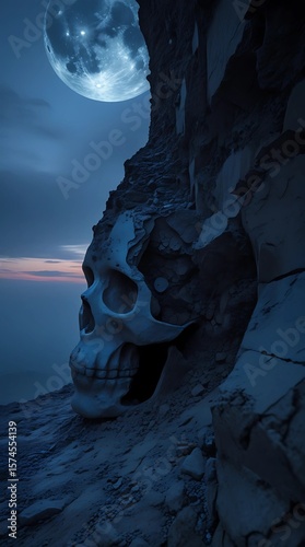 Futuristic landscape with the onset of night twilight. Oblivion as darkness falls.  Celestial grandiosity.