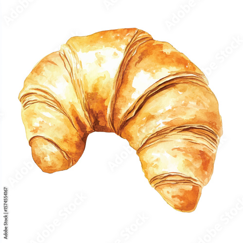 Watercolor Croissant Golden Flaky and Deliciously Baked Pastry Delight