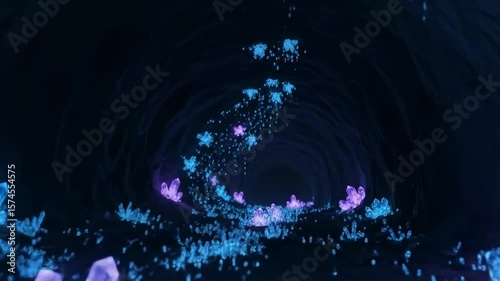 A Time-Lapse Animation of Crystal Growth in a Dark Cave