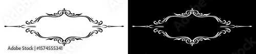 Decorative border design element for text, isolated vector image, design element for postcards and typography, two design variants - on transparent and black backgrounds