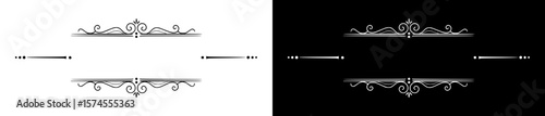 Decorative ornate borders, isolated vector image, design element for postcards and typography, two design variants - on transparent and black backgrounds