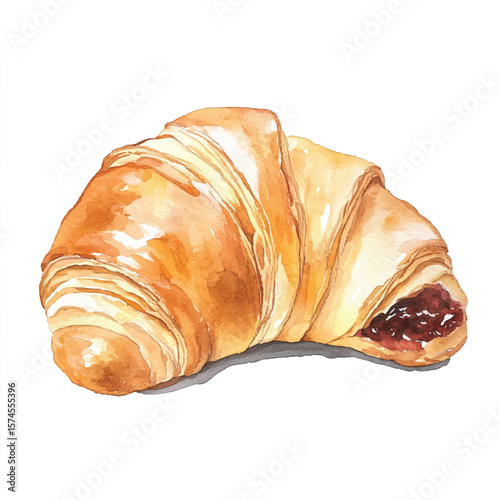 Watercolor Croissant with Vibrant Berry Filling