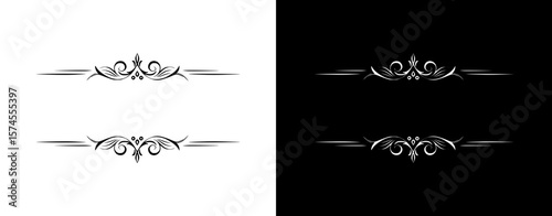 Elegant symmetrical text dividers, isolated vector image, design element for postcards and typography, two design variants - on transparent and black backgrounds