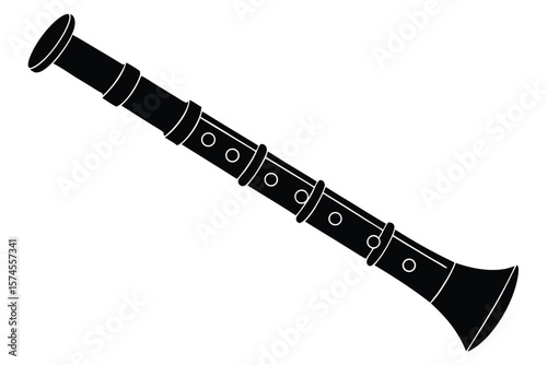Black silhouette of a clarinet with white accents on a white background