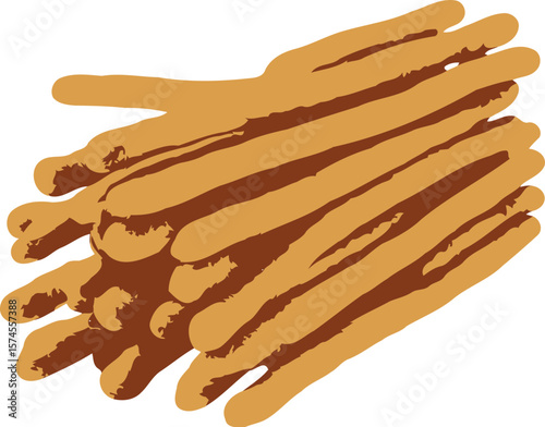 Illustration of a Pile of Breadsticks in Brown and Tan Colors on a White Background food snack