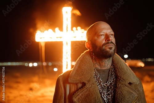 Satanic-inspired editorial portrait of a man. AI-generated.