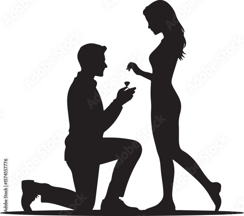 man proposing woman silhouette vector illustration design