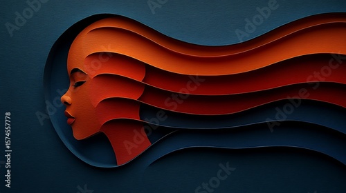 A profile view of a woman's head, crafted with paper cutouts.