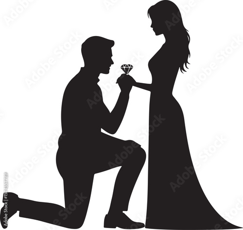 man proposing woman silhouette vector illustration design