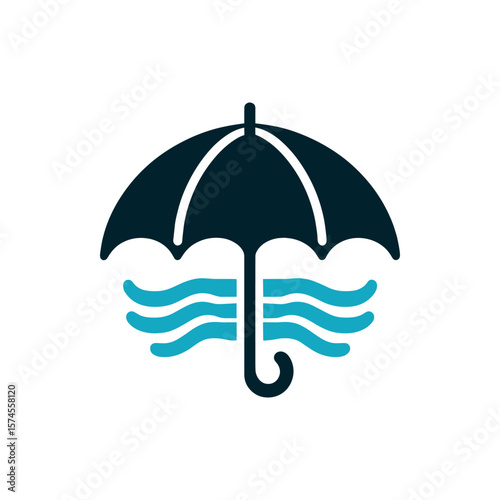 A stylized umbrella icon with wavy lines representing water, symbolizing protection from rain