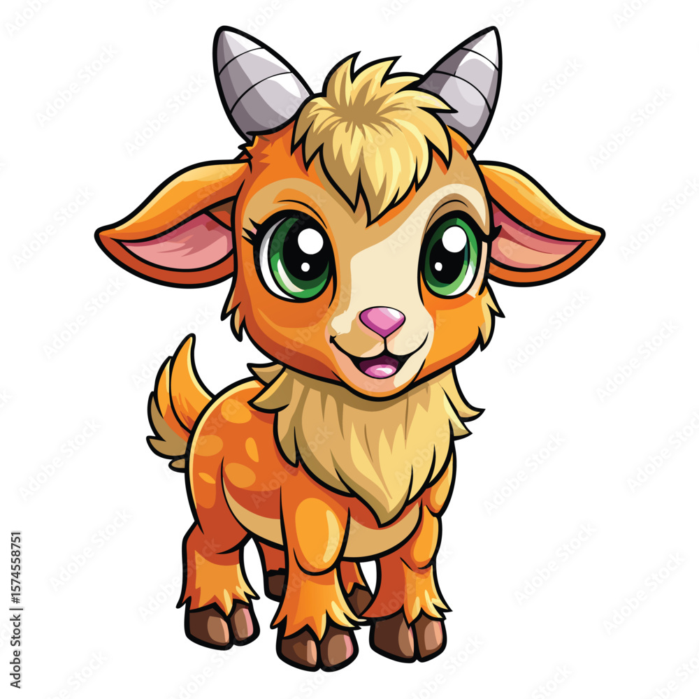 Obraz premium Cute cartoon goat with large eyes and fluffy fur