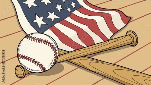 Baseball with american flag and baseball bats for sports lovers and patriotic celebrations design element