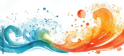 Abstract wave watercolor. Vivid colors in illustration for banner, poster. Element design. freedom concept. 