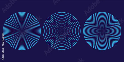 A set of concentric blue circles. A collection of sonar rings or sound waves. A target and radar icon concept. Vector illustration. EPS 10.