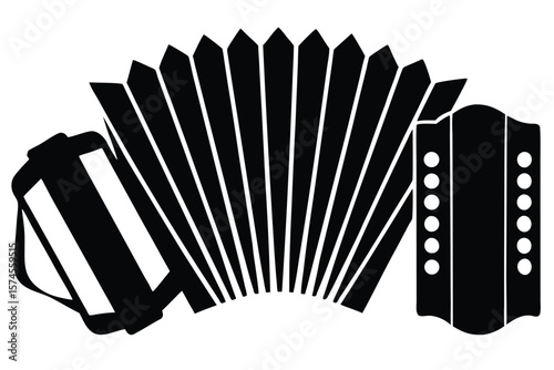 Stylized black silhouette of an accordion on a white background