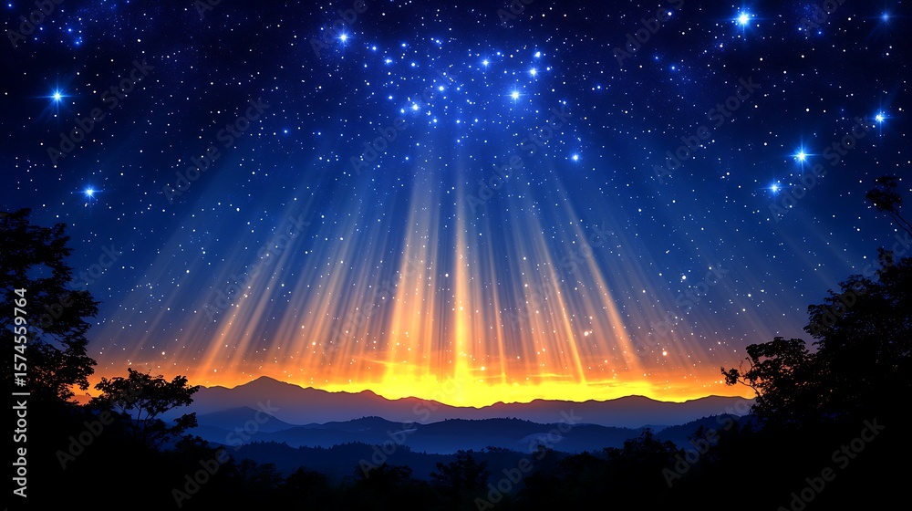 Obraz premium Starlit mountain range at dawn.