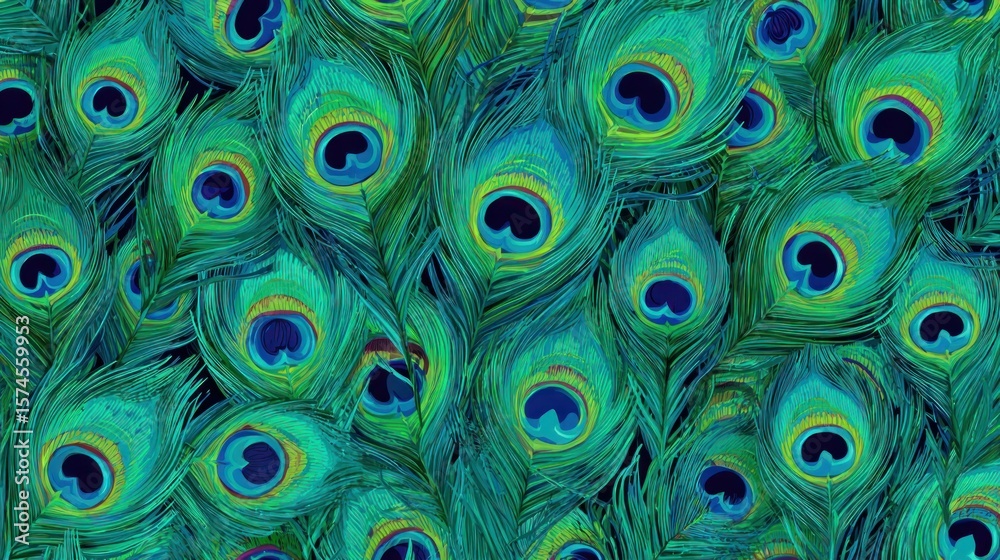 Fototapeta premium Vibrant peacock feather pattern