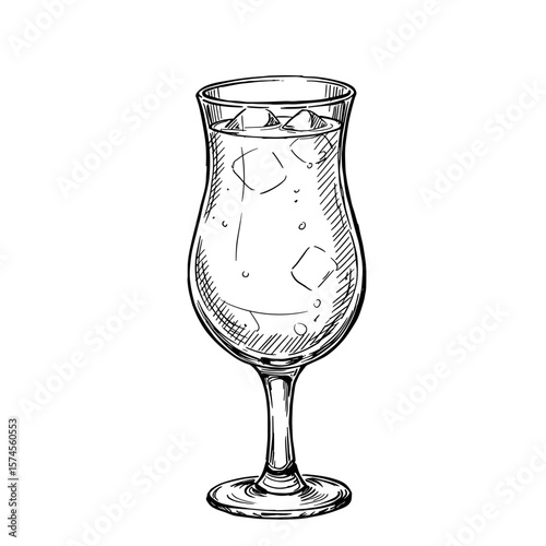 Refreshing drink with ice in a tall glass on a white background copy space