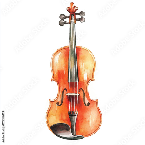 Watercolor depiction of a classic violin with detailed artistic brushstrokes and warm tones
