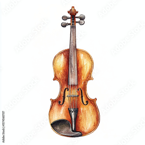 Watercolor depiction of a classic violin with detailed wood grain and elegant curves