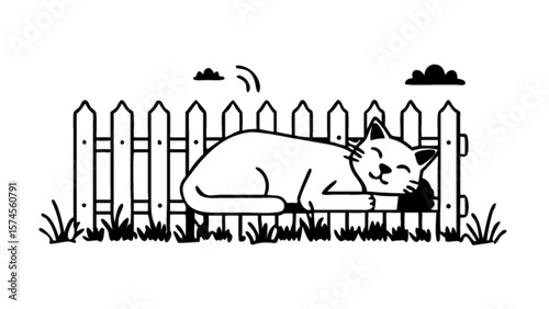 Cute cat sleeping on fence vector illustration for pet lovers and animal graphic designers to download now