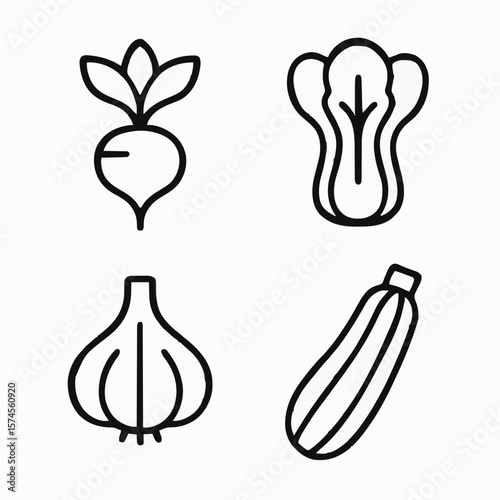Fresh organic vegetables including garlic, turnip, lettuce, zucchini, squash, and courgette from a thriving garden harvest, ideal for healthy recipes, vegan diets, and sustainable farming visuals.
