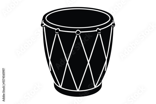 Black silhouette of a tall drum with white lacing detail