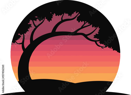 sunset with tree silhouette vector illustration design